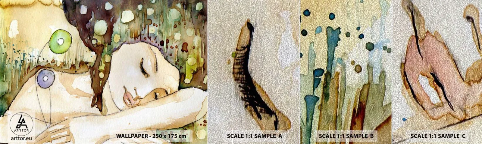 Fototapeta Próbka Premium Sand - Szmaragdowo-fiołkowy sen - Abstrakcja, Kobieta, Ilustracja - 100x30 cm