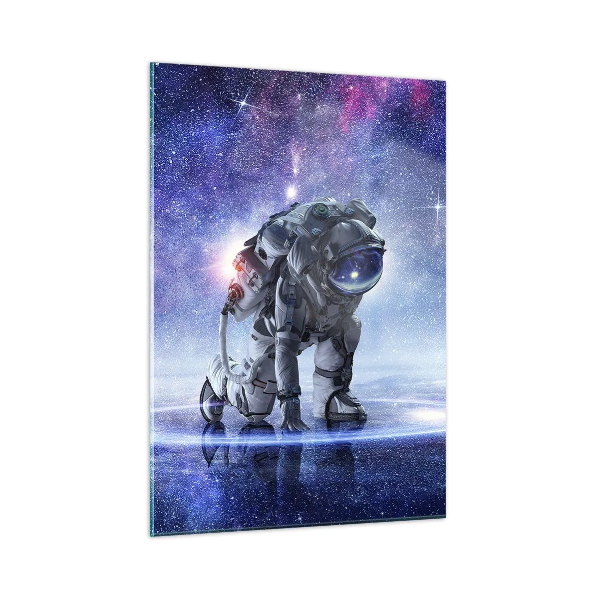 Obraz na szkle - Astronauta w kosmosie na tle gwiaździstego nieba - 50x70cm - Niebo gwiaździste nade mną - Nowoczesna dekoracja ścienna do salonu, kuchni i sypialni ARTTOR