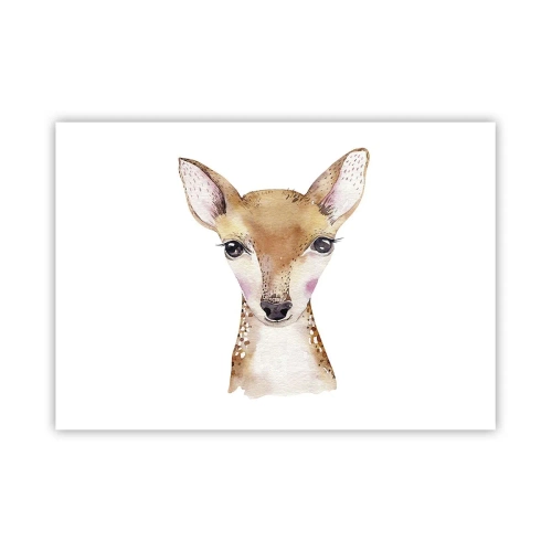 Plakat - Portret akwarelowy młodej sarny na białym tle - 100x70cm - Natura niewinności - Nowoczesna dekoracja ścienna do salonu i sypialni ARTTOR