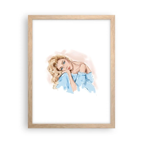 Plakat w ramie jasny dąb - Rozmarzona w błękicie - 30x40 cm