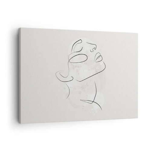 Obraz na płótnie - Minimalistyczny szkic twarzy na jasnym tle - 70x50cm - Zarys marzenia - Nowoczesna dekoracja ścienna do salonu i sypialni ARTTOR