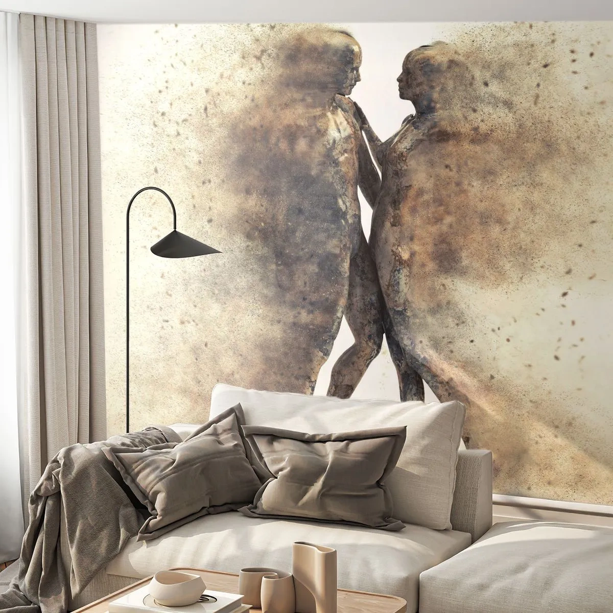 Fototapeta Premium Sand - Sylwetki postaci rozpływające się w pył - 100x70cm - Z prochu powstali, by kochać - Nowoczesna dekoracja ścienna do salonu, kuchni i sypialni ARTTOR
