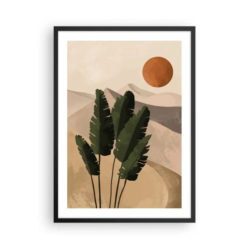Plakat w czarnej ramie - Rośliny w pustynnej scenerii z zachodzącym słońcem, abstrakcyjny krajobraz - 50x70cm - Triumf życia - Nowoczesna dekoracja ścienna do salonu i sypialni ARTTOR
