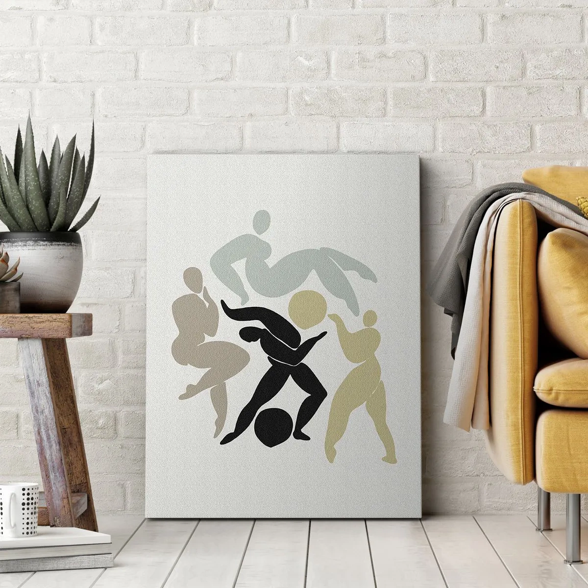 Obraz na płótnie - Abstrakcyjna ilustracja sylwetek w ruchu w neutralnych barwach - 80x120cm - Ruch dla zdrowia i dla urody - Nowoczesna dekoracja ścienna do salonu i sypialni ARTTOR