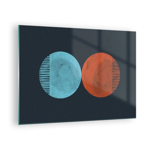Obraz na szkle - Abstrakcyjne koła w kolorach niebieskim i pomarańczowym - 70x50cm - Tylko geometria? - Nowoczesna dekoracja ścienna do salonu i sypialni ARTTOR