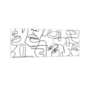 Obraz na szkle - Minimalistyczny rysunek twarzy z liniami na jasnym tle - 140x50cm - W splątanych emocjach - Nowoczesna dekoracja ścienna do salonu i sypialni ARTTOR