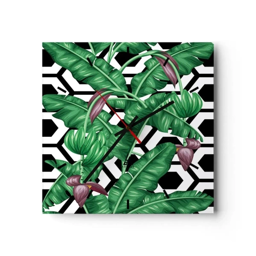 Zegar ścienny - Tropikalne liście na geometrycznym tle - 30x30cm - Kompozycja symetryczna z natury - Nowoczesna dekoracja ścienna do salonu i sypialni ARTTOR