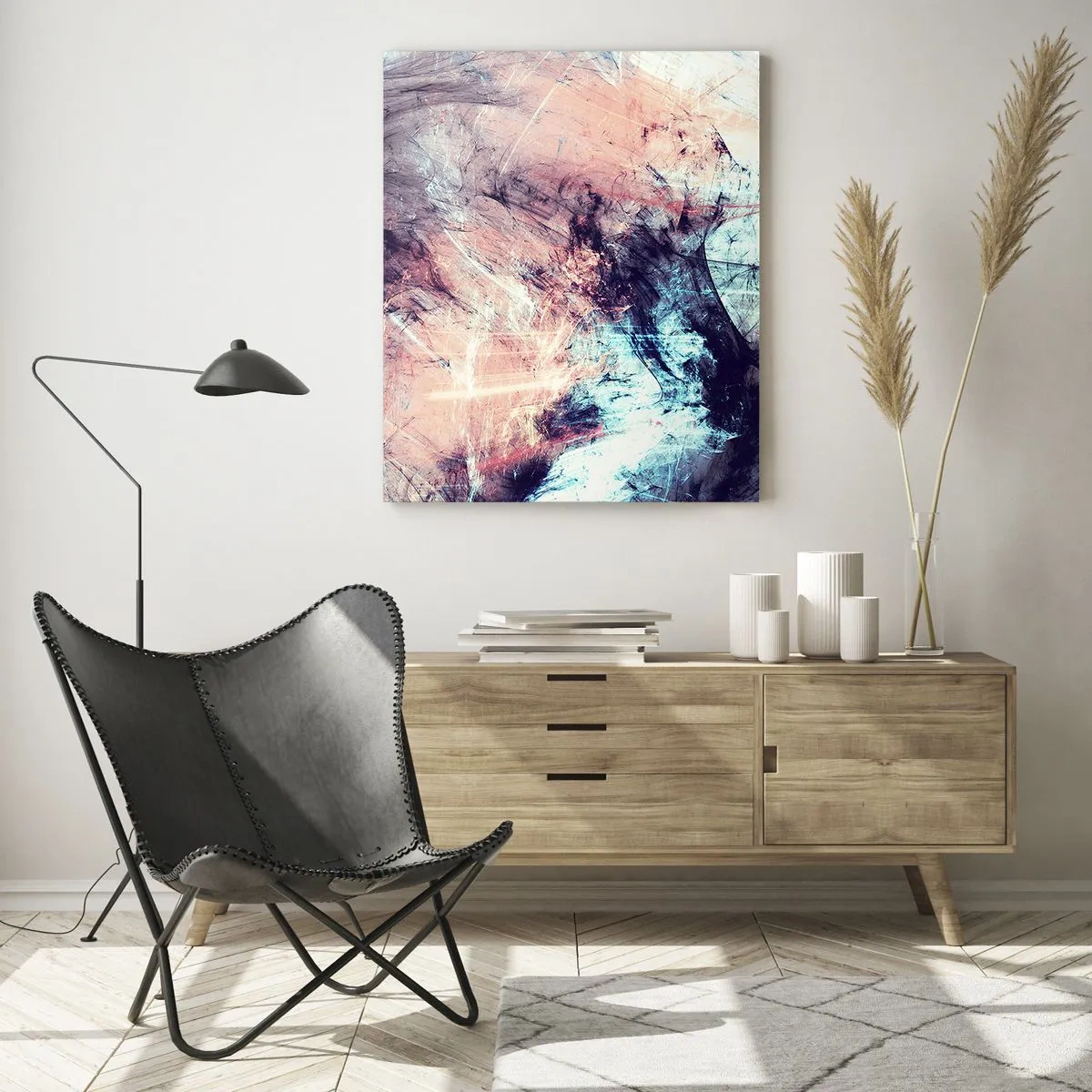 Obraz na szkle - Abstrakcyjna mieszanka barw w pastelowych i ciemnych tonach - 50x70cm - Poczuj wiatr - Nowoczesna dekoracja ścienna do salonu, kuchni i sypialni ARTTOR