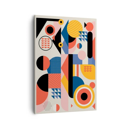 Obraz na płótnie - Kolorowa abstrakcyjna kompozycja geometrycznych kształtów - 50x70cm - Kompozycja: pobaw się - Nowoczesna dekoracja ścienna do salonu, kuchni i sypialni ARTTOR