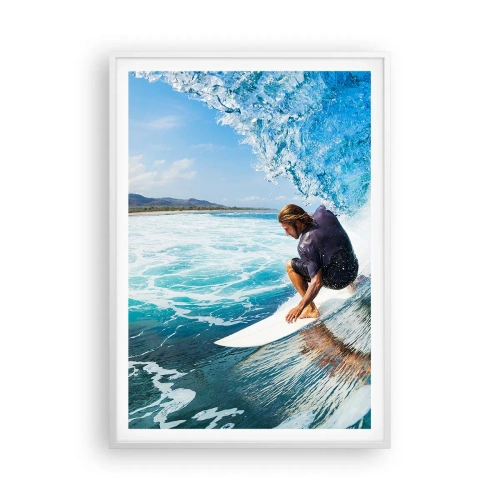 Plakat w białej ramie - Tańczący z falami - 70x100 cm