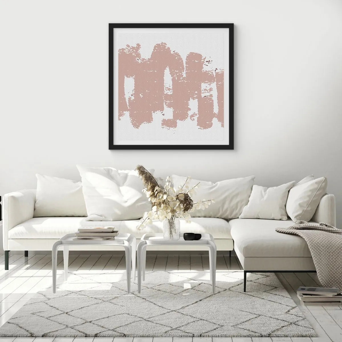 Plakat w czarnej ramie - Abstrakcja w łagodnym różu - 40x40 cm