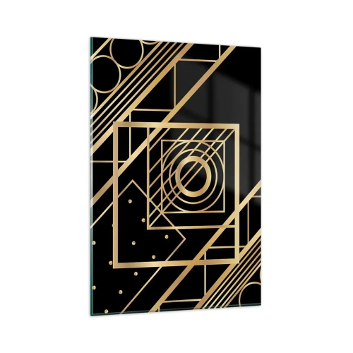 Obraz na szkle - Złote geometryczne wzory na czarnym tle - 80x120cm - Złota geometria - Nowoczesna dekoracja ścienna do salonu i sypialni ARTTOR