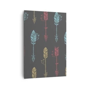 Obraz na płótnie - Stylizowany wzór strzał w pastelowych kolorach na ciemnym tle - 70x100cm - W ordynku - Nowoczesna dekoracja ścienna do salonu i sypialni ARTTOR