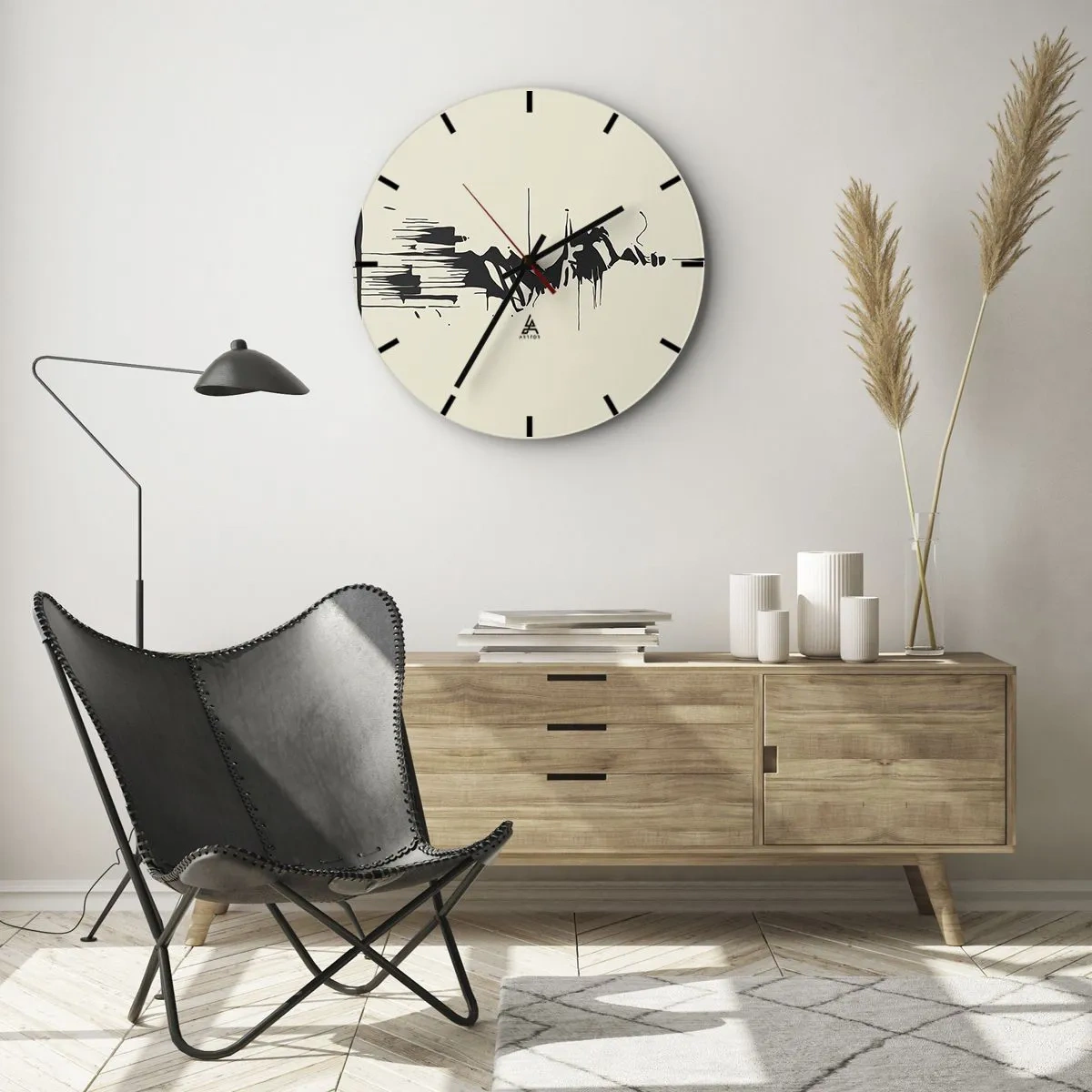 Zegar ścienny - Czarno-biała abstrakcja z dynamicznymi liniami i kształtami - 30x30cm - Abstrakcja pośpieszna - Nowoczesna dekoracja ścienna do salonu, kuchni i sypialni ARTTOR