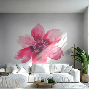 Fototapeta Premium Canvas - Różowy kwiat w akwarelowym stylu na białym tle - 100x70cm - Karminowy wonny pocałunek - Nowoczesna dekoracja ścienna do salonu i sypialni ARTTOR
