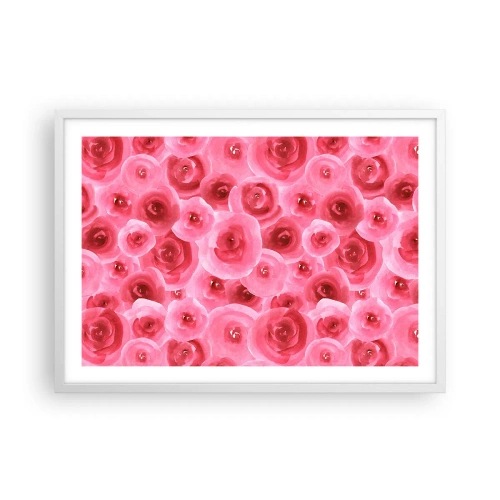 Plakat w białej ramie - Róże na dole i na górze - 70x50 cm