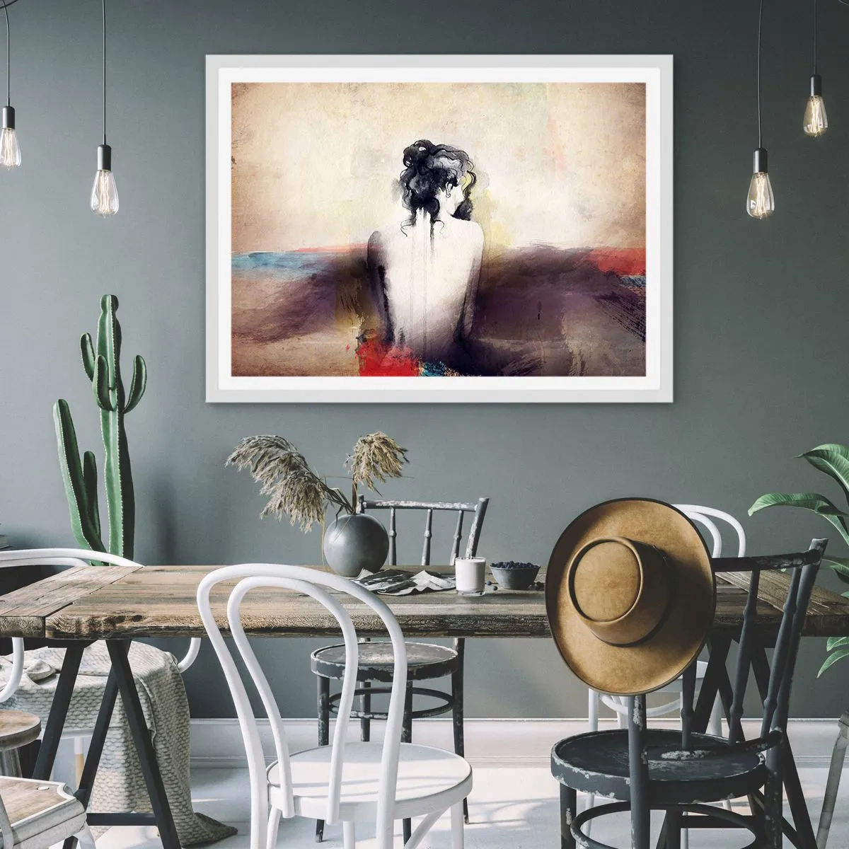 Plakat w białej ramie - Łagodne linie, owalne kształty - 100x70 cm