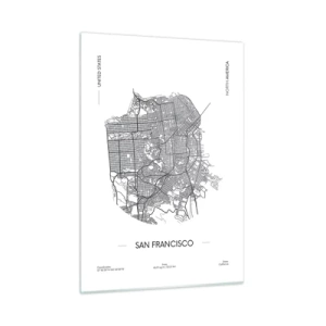 Obraz na szkle - Mapa ulic San Francisco w stylu minimalistycznym - 50x70cm - Anatomia San Francisco - Nowoczesna dekoracja ścienna do salonu, kuchni i sypialni ARTTOR