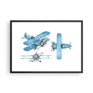 Plakat w czarnej ramie - Błękitne samoloty w stylu retro - 70x50cm - Urodzony zwycięzca - Nowoczesna dekoracja ścienna do salonu i sypialni ARTTOR