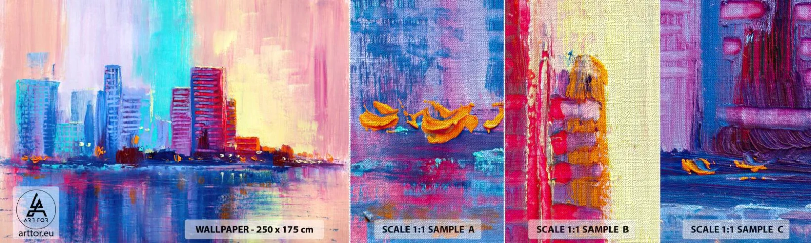 Fototapeta Próbka Premium Canvas - Skąpane w barwach - Miasto, Architektura, Sztuka - 100x30 cm