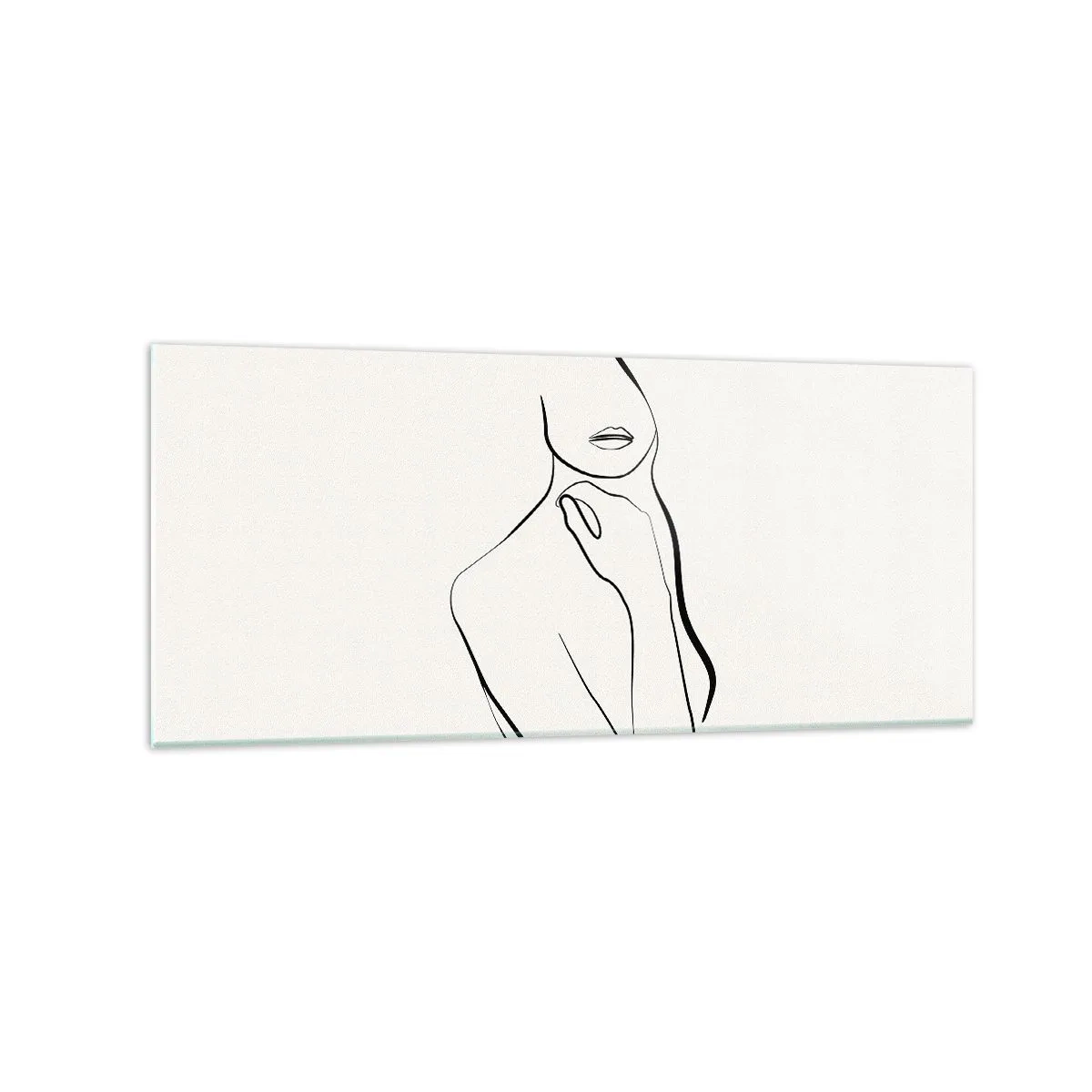 Obraz na szkle - Minimalistyczny szkic sylwetki kobiety na jasnym tle - 120x50cm - Fala melancholii - Nowoczesna dekoracja ścienna do salonu i sypialni ARTTOR