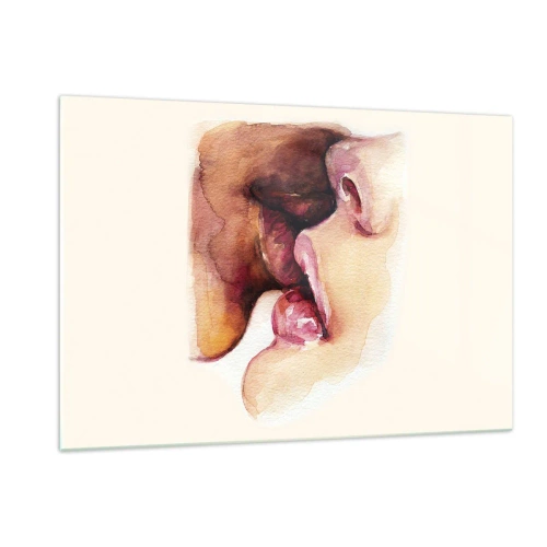 Obraz na szkle - Artystyczny akwarelowy pocałunek dwóch twarzy na jasnym tle - 120x80cm - Jak noc i dzień, ziemia i niebo - Nowoczesna dekoracja ścienna do salonu, kuchni i sypialni ARTTOR