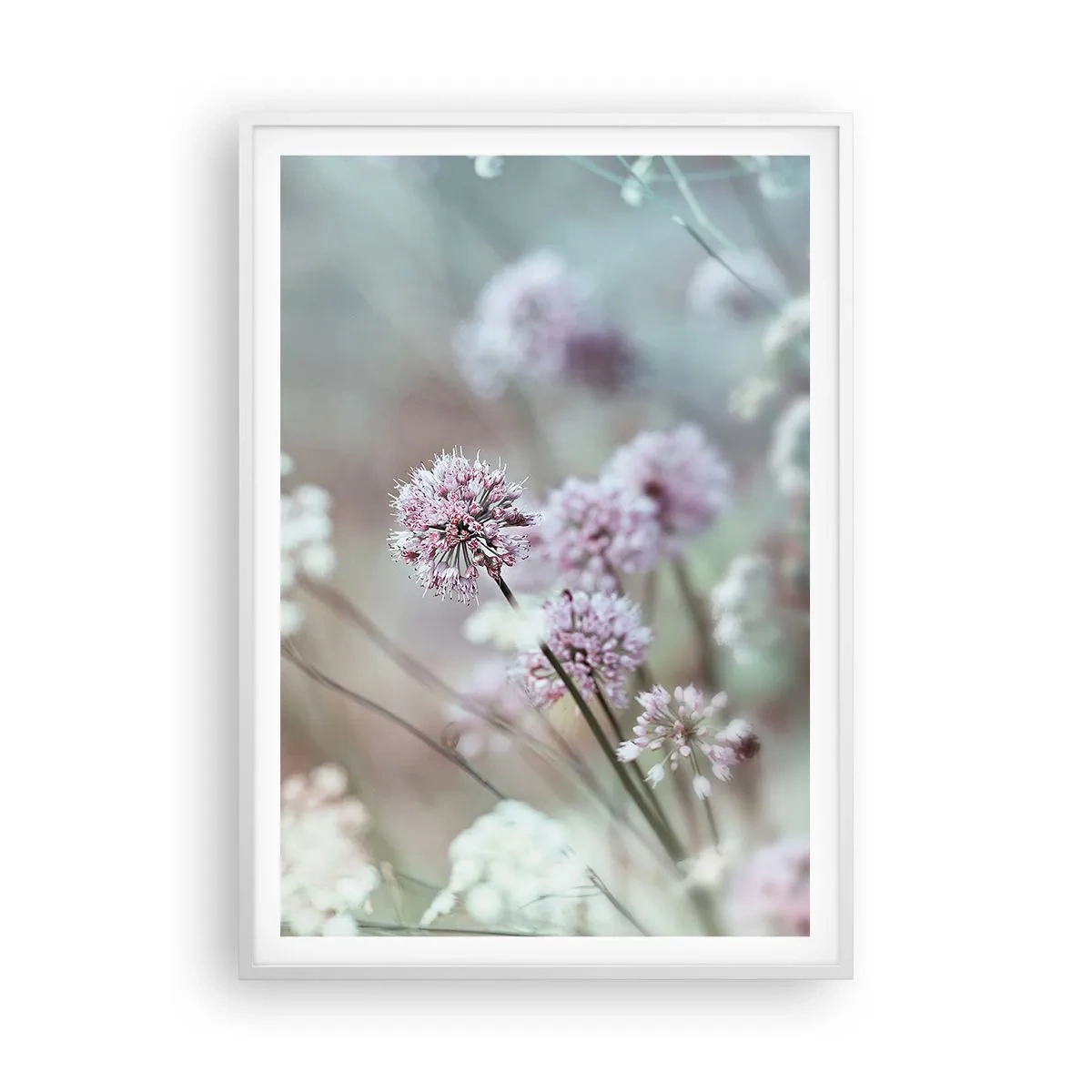 Plakat w białej ramie - Słodkie filigrany ziół - 70x100 cm