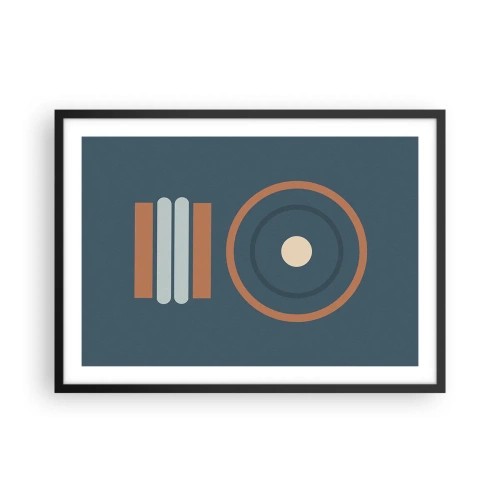 Plakat w czarnej ramie - Geometryczna kompozycja z okręgami i prostokątami w stonowanych barwach - 70x50cm - Istota rzeczy - Nowoczesna dekoracja ścienna do salonu i sypialni ARTTOR
