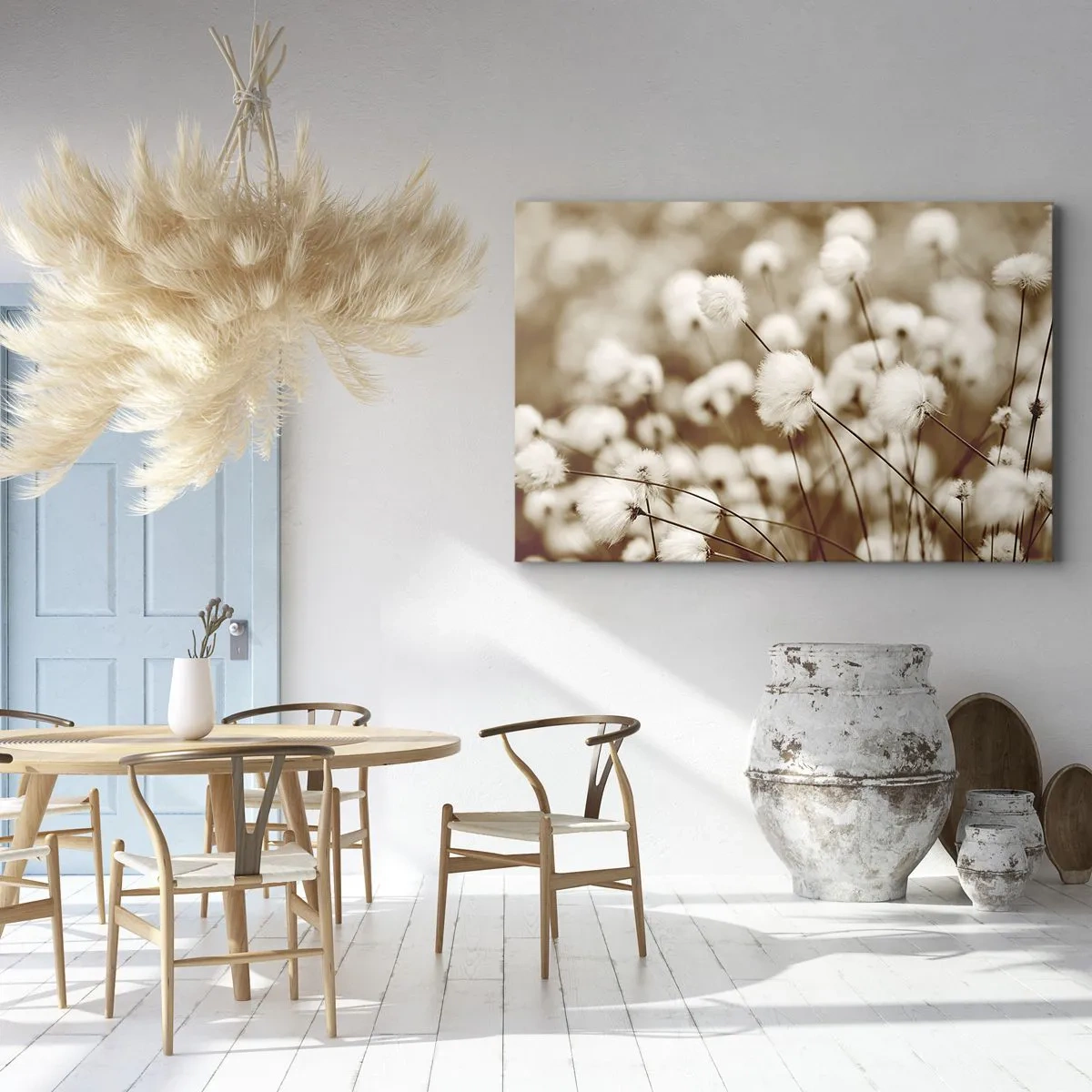 Obraz na płótnie - Pole delikatnych roślin w odcieniach sepia - 120x80cm - Puszysty łan - Nowoczesna dekoracja ścienna do salonu, kuchni i sypialni ARTTOR