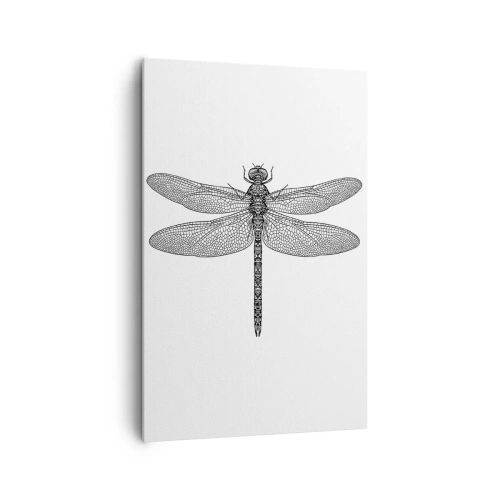 Obraz na płótnie - Czarno-biały rysunek ważki na białym tle w minimalistycznym stylu - 80x120cm - Precyzja natury - Nowoczesna dekoracja ścienna do salonu i sypialni ARTTOR