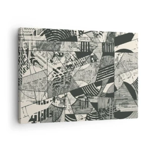Obraz na płótnie - Geometryczne abstrakcyjne wzory w odcieniach zieleni na jasnym tle - 70x50cm - Dynamika współczesności - Nowoczesna dekoracja ścienna do salonu i sypialni ARTTOR