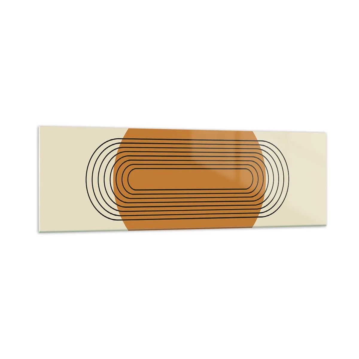 Obraz na szkle - Geometryczny wzór z pomarańczowym kołem i liniami - 160x50cm - Plan doskonały - Nowoczesna dekoracja ścienna do salonu i sypialni ARTTOR