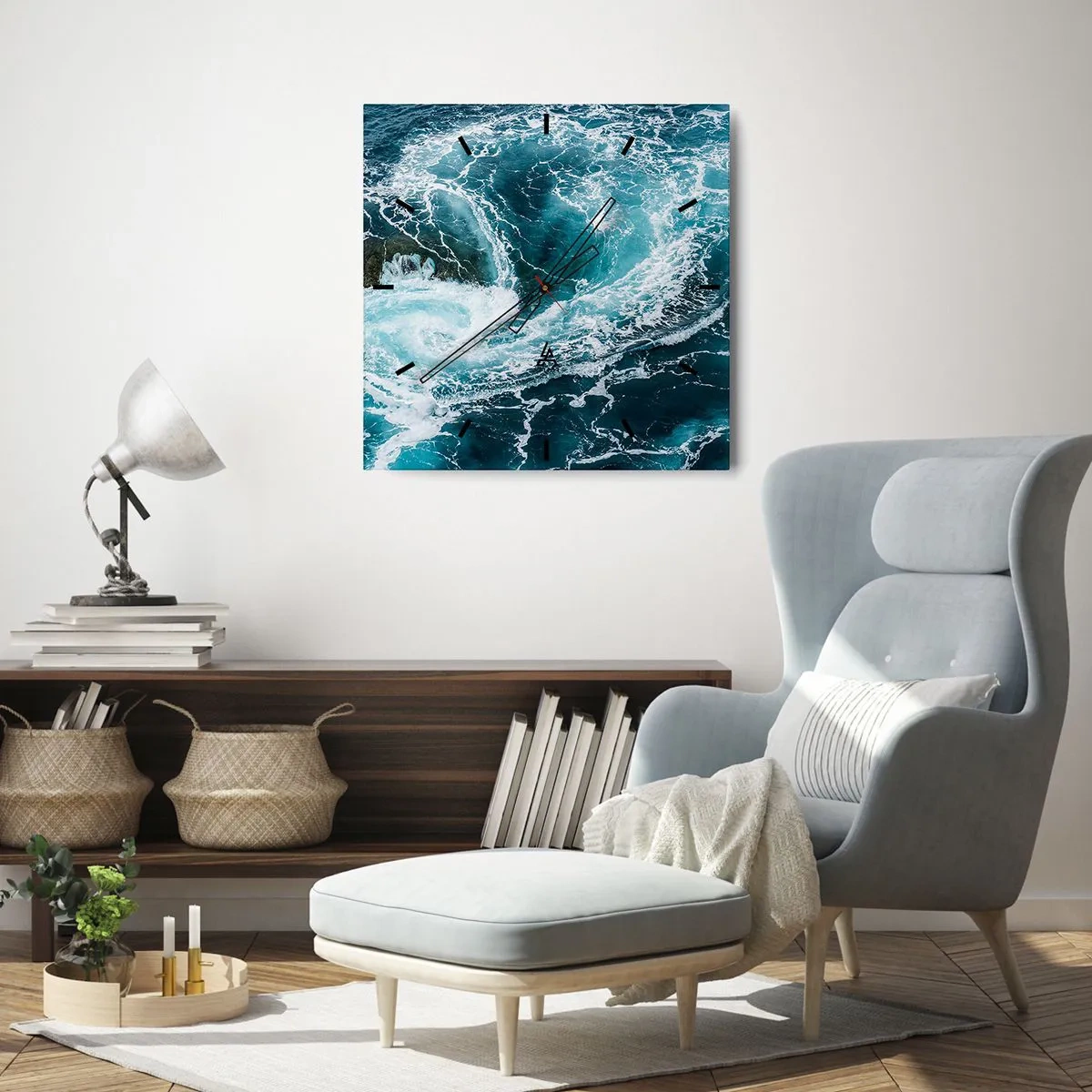 Zegar ścienny - Dynamiczny wir wodny na oceanie - 30x30cm - Wrota do wnętrza Ziemi - Nowoczesna dekoracja ścienna do salonu i sypialni ARTTOR