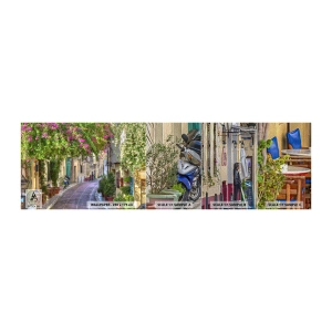 Fototapeta Próbka Premium Sand - Kwitnący zaułek - Architektura, Grecja, Miasto - 100x30 cm