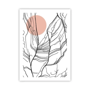 Plakat - Minimalistyczna grafika liniowa z różowym okręgiem w tle - 50x70cm - W sieci gałązek - Nowoczesna dekoracja ścienna do salonu, kuchni i sypialni ARTTOR