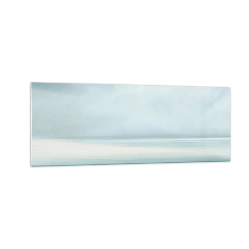 Obraz na szkle - Minimalistyczny pejzaż w delikatnych odcieniach błękitu - 140x50cm - Spokój aż po horyzont - Nowoczesna dekoracja ścienna do salonu i sypialni ARTTOR