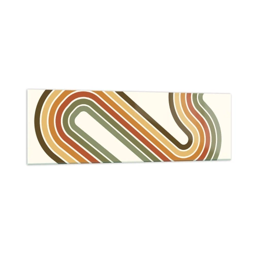 Obraz na szkle - Geometryczny wzór w odcieniach zieleni, pomarańczu i beżu na jasnym tle - 160x50cm - Zygzakiem do celu - Nowoczesna dekoracja ścienna do salonu i sypialni ARTTOR