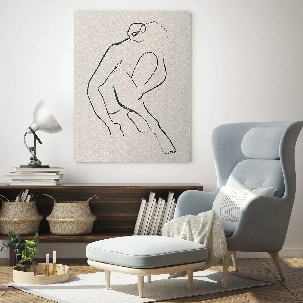 Obraz na szkle - Minimalistyczna sylwetka w czerni na jasnym tle - 70x100cm - Szkic intymny - Nowoczesna dekoracja ścienna do salonu i sypialni ARTTOR