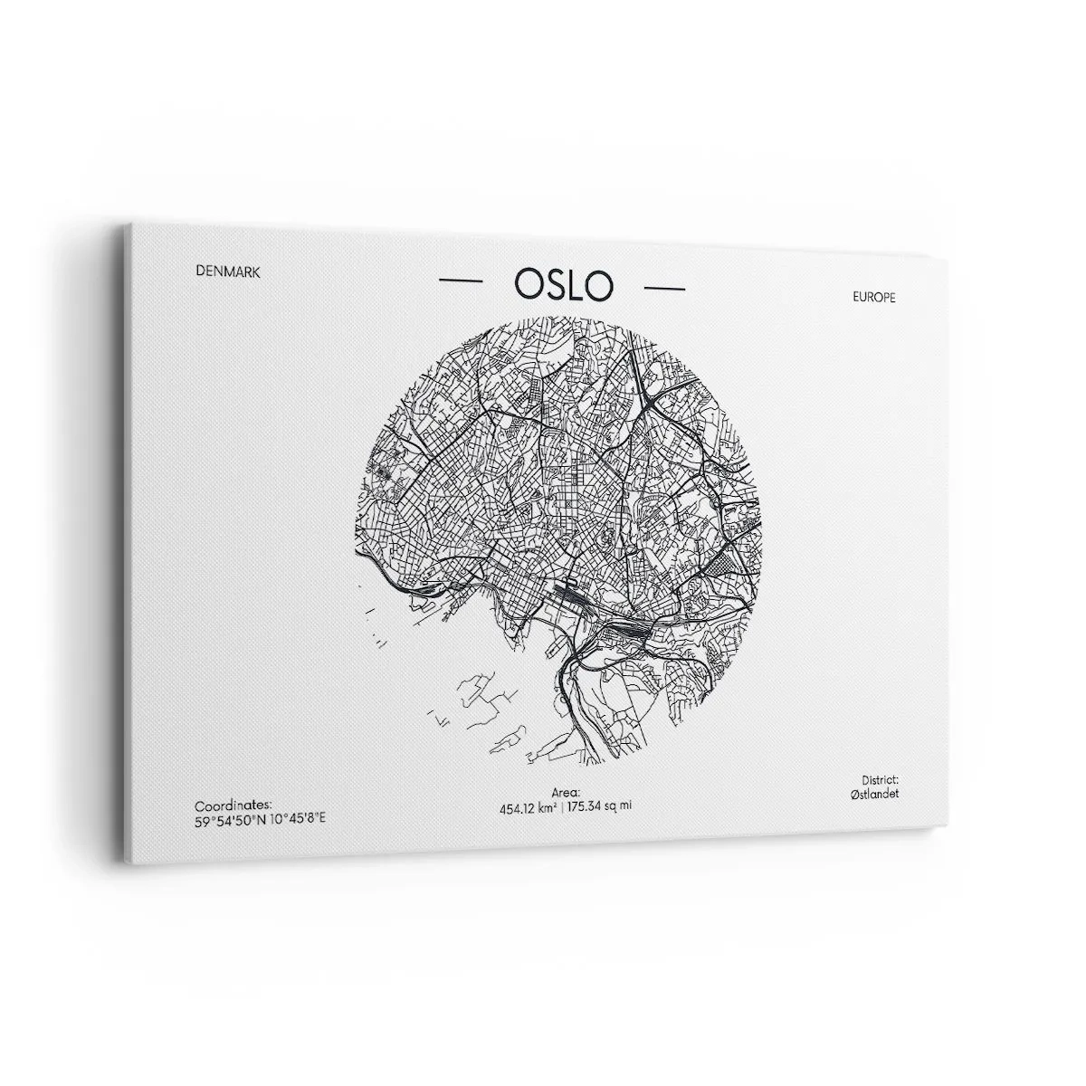 Obraz na płótnie - Mapa Oslo w minimalistycznym, czarno-białym stylu - 120x80cm - Anatomia Oslo - Nowoczesna dekoracja ścienna do salonu, kuchni i sypialni ARTTOR