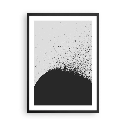 Plakat w czarnej ramie - Minimalistyczna abstrakcja z czarną plamą na jasnym tle - 50x70cm - Ruch cząsteczek - Nowoczesna dekoracja ścienna do salonu i sypialni ARTTOR