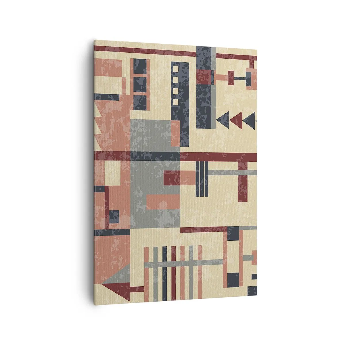 Obraz na płótnie - Geometryczny wzór w pastelowych odcieniach beżu, czerwieni i szarości - 70x100cm - Kombinacja pionów i poziomów - Nowoczesna dekoracja ścienna do salonu i sypialni ARTTOR