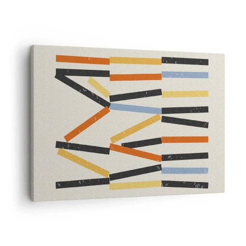 Obraz na płótnie - Abstrakcyjna kompozycja z kolorowymi i czarnymi prostokątami w układzie poziomym - 70x50cm - Kompozycja na poziomie - Nowoczesna dekoracja ścienna do salonu i sypialni ARTTOR