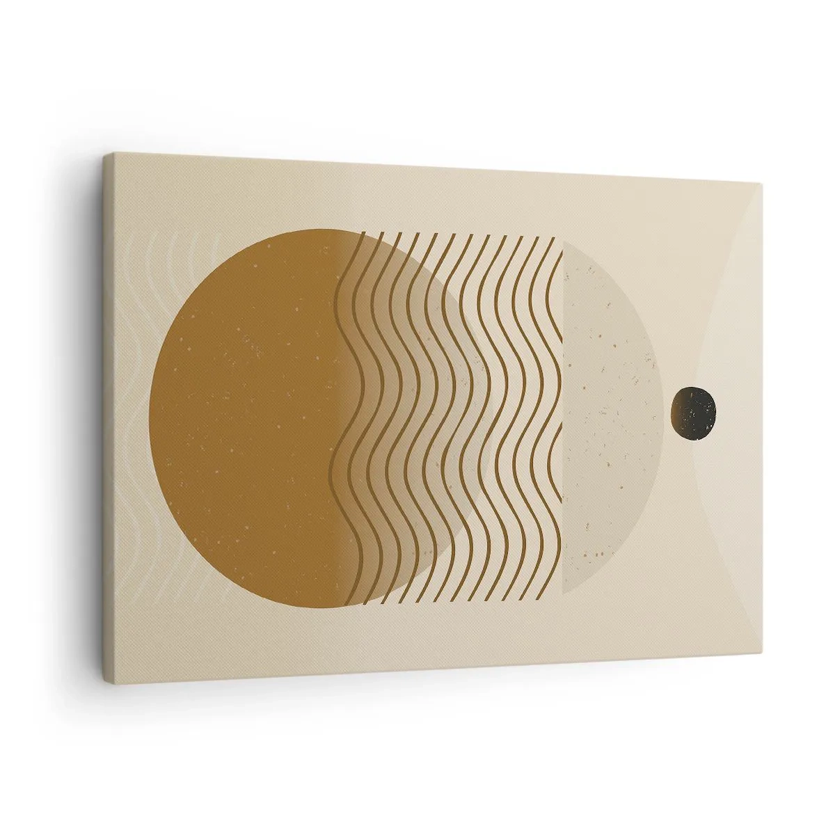 Obraz na płótnie - Geometryczna abstrakcja z kołami i falistymi liniami w ciepłych barwach - 70x50cm - O pochodzeniu figur geometrycznych - Nowoczesna dekoracja ścienna do salonu i sypialni ARTTOR