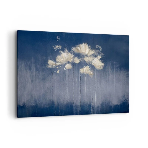 Obraz na płótnie - Delikatne kwiaty na niebieskim tle - 120x80cm - Jak płatki na wietrze - Nowoczesna dekoracja ścienna do salonu, kuchni i sypialni ARTTOR