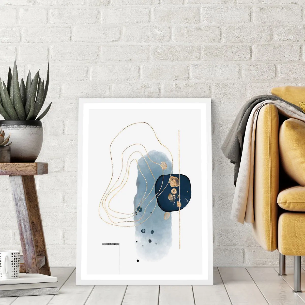 Plakat w białej ramie - Niebiesko-złota fantazja - 70x100 cm