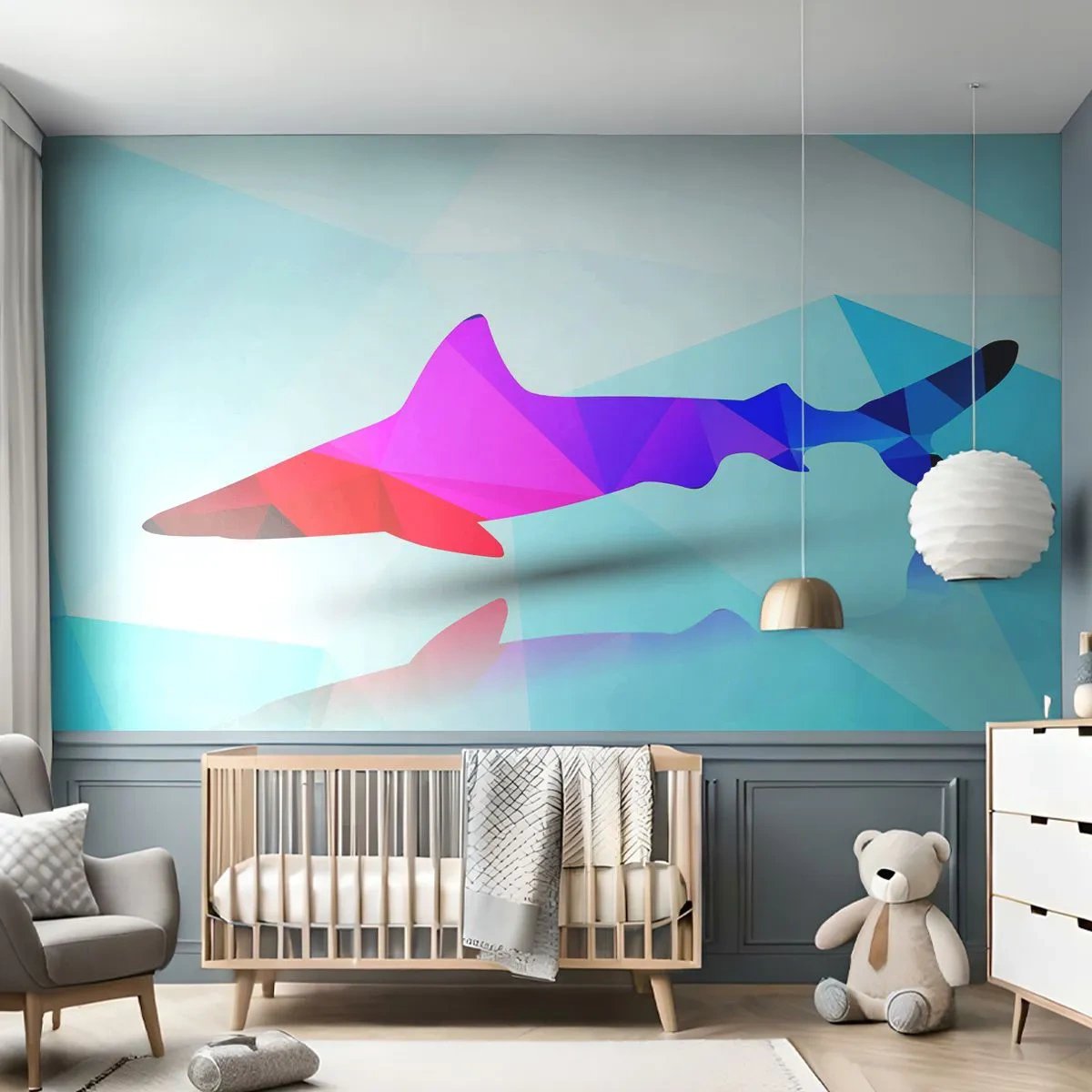 Fototapeta Samoprzylepna Deluxe Sticker - Rekin w krystalicznej przestrzeni - Zwierzęta, Rekin, Figura Geometryczna - 250x175 cm