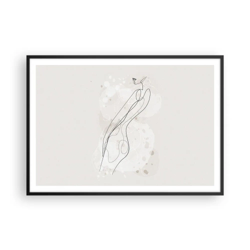 Plakat w czarnej ramie - Subtelny szkic sylwetki w minimalistycznym stylu - 100x70cm - Pobłądzić spojrzeniem - Nowoczesna dekoracja ścienna do salonu i sypialni ARTTOR