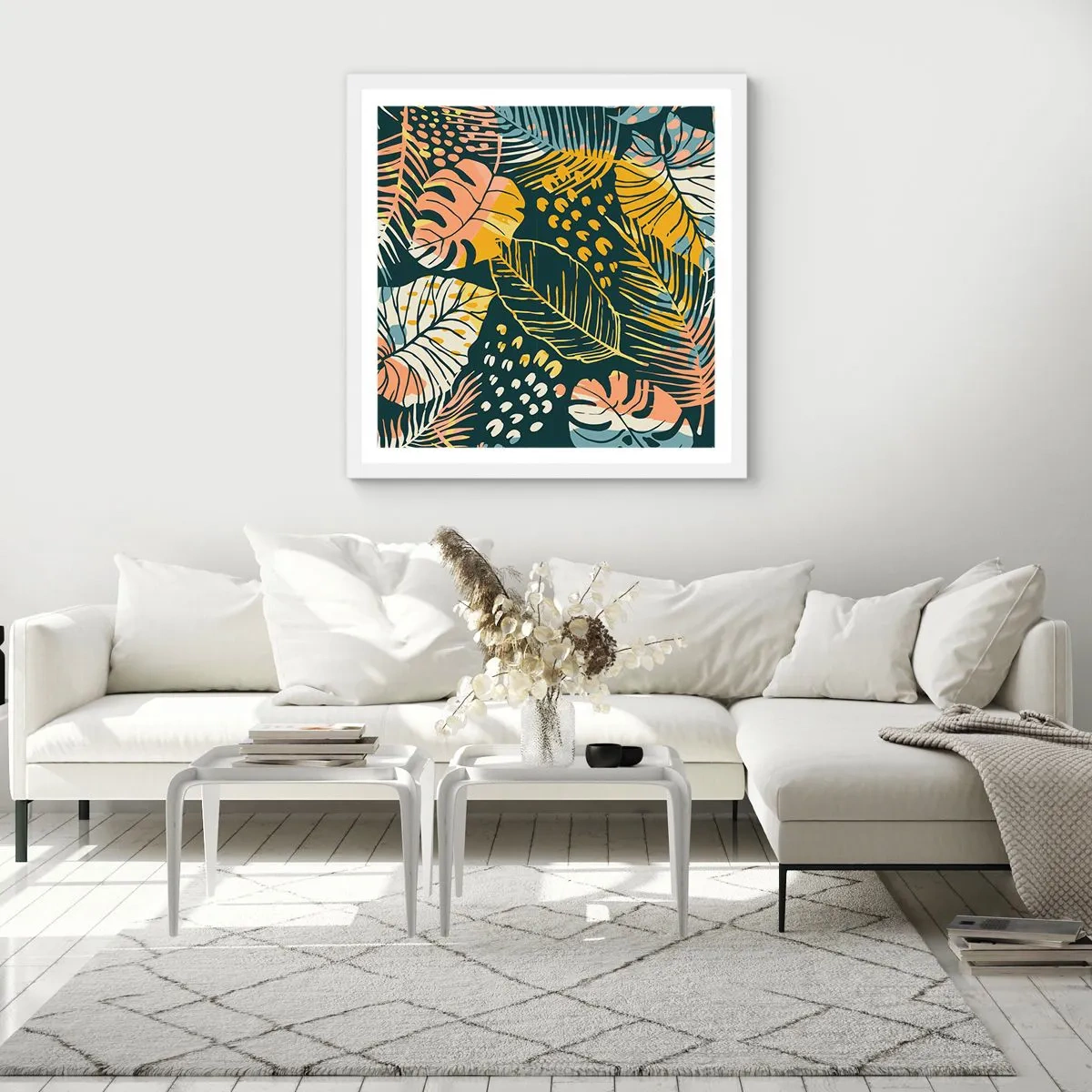 Plakat w białej ramie - Liściasta fantazja - 50x50 cm