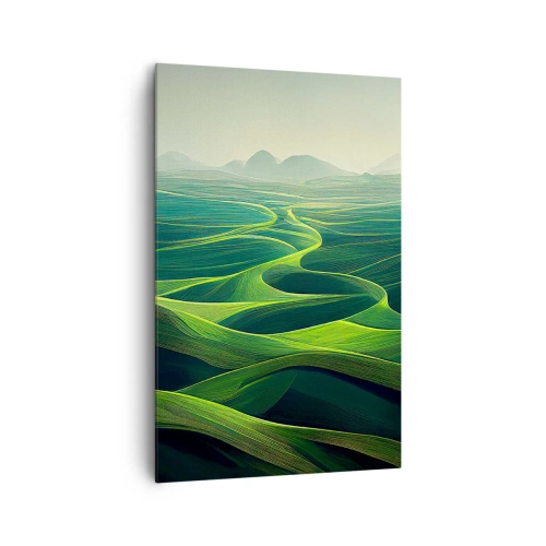 Obraz na płótnie - Zielone wzgórza z falistymi ścieżkami - 80x120cm - W zielonych dolinach - Nowoczesna dekoracja ścienna do salonu i sypialni ARTTOR