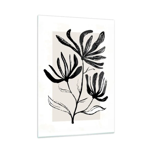 Obraz na szkle - Czarny szkic rośliny na jasnym tle - 50x70cm - Szkic do zielnika - Nowoczesna dekoracja ścienna do salonu, kuchni i sypialni ARTTOR